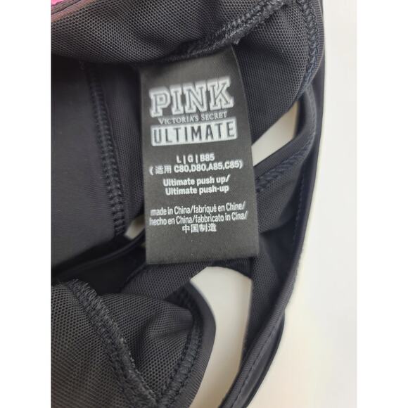 Victoria's Secret Large PINK Ultimate Push-Up Sport Bra Black Zip Front Strappy - Picture 7 of 7